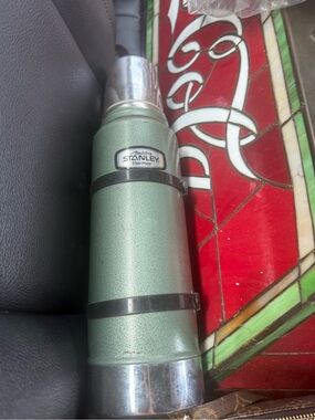 Vintage Stanley Green and Silver Vacuum Thermos Bottle